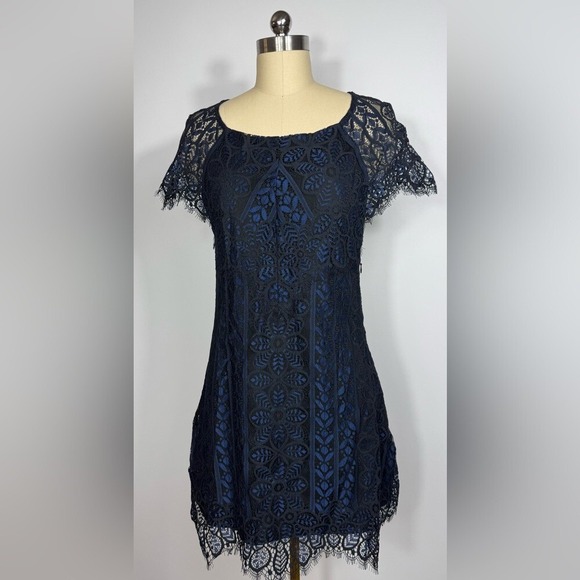 New! For Love & Lemons Lyla Midnight Blue Lace Mini Dress Cut Out Back Medium - Picture 7 of 12